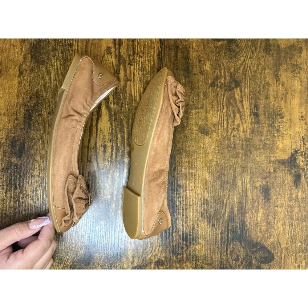 Gianni Bini Balletcore Madison Tan Patent Suede Bow Ballet Flats Brown 7